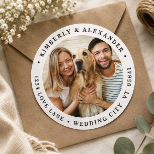 Custom Photo Modern Wedding Return Address Classic Round Sticker