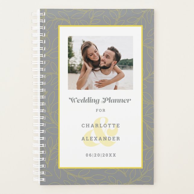 Custom Photo Modern Weddings Grey & Yellow Monthly Planner (Front)