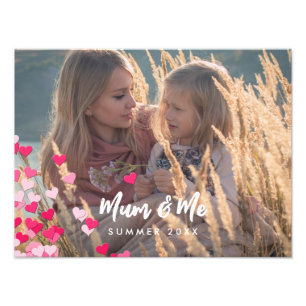 Custom Photo Modern Writing Scattered Pink Hearts Print