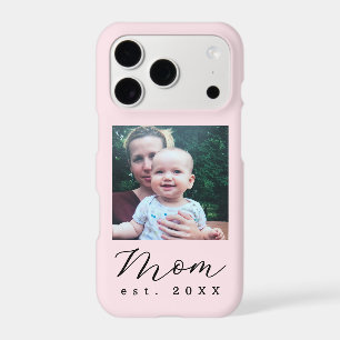 Custom Photo Mom Est. Year Pastel Pink Minimalist