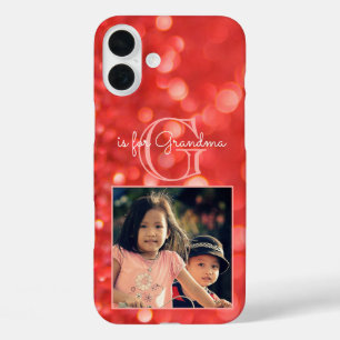 Custom Photo Monogram Add A Name Coral Glitter iPhone 16 Plus Case
