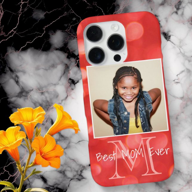 Custom Photo Monogram Add Your Name Coral Bokeh iPhone Case (Custom photo phone case monogram and name template)