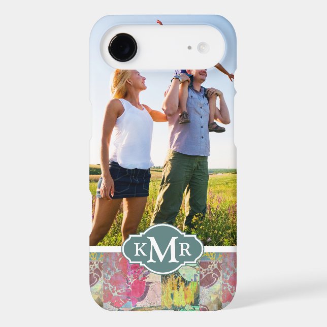 Custom Photo & Monogram Art floral grunge pattern Case-Mate iPhone Case (Back)
