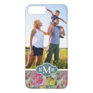 Custom Photo & Monogram Art floral grunge pattern iPhone 8 Plus/7 Plus Case