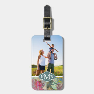 Custom Photo & Monogram Art floral grunge pattern Luggage Tag