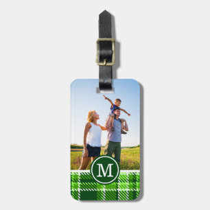 Custom Photo & Monogram Chequered Green Pattern Luggage Tag