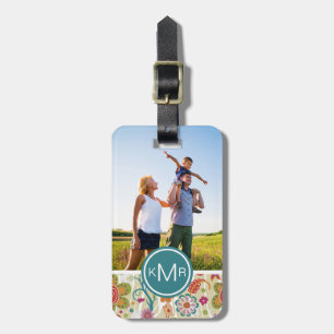 Custom Photo & Monogram Colour Floral and Owl Luggage Tag