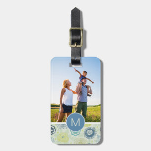 Custom Photo & Monogram Cute Floral Pattern Luggage Tag