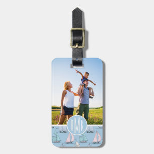 Custom Photo & Monogram Cute Sailboat Pattern 1 Luggage Tag