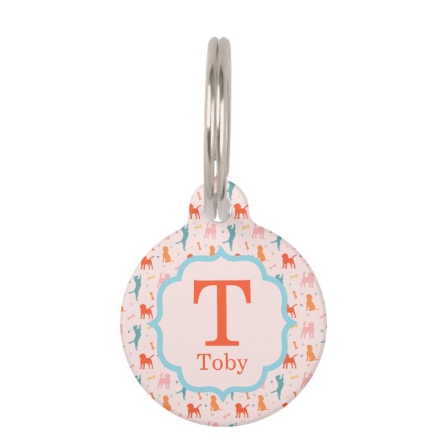 Custom Photo Monogram Dog Pattern Pet Tag (Front)