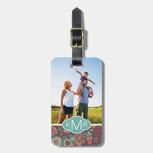 Custom Photo & Monogram Floral Cartoon Pattern Luggage Tag