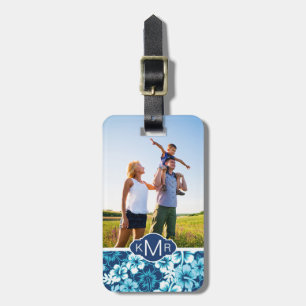 Custom Photo & Monogram Floral Hibiscus Pattern Luggage Tag