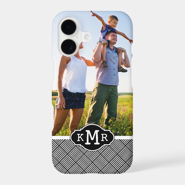 Custom Photo & Monogram Geometric checked texture (Back)