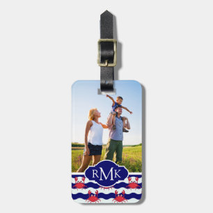 Custom Photo & Monogram Happy Crabs Pattern Luggage Tag