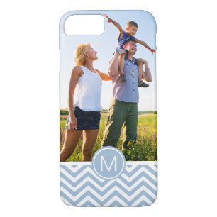 Custom Photo & Monogram Light Blue Chevron Case-Mate iPhone Case