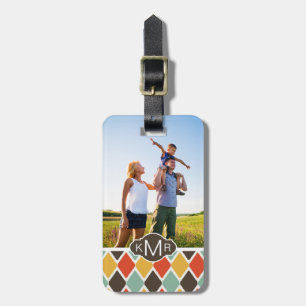 Custom Photo & Monogram Modern Ikat Tribal Pattern Luggage Tag