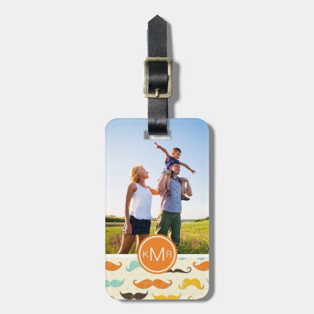 Custom Photo & Monogram Moustache pattern 3 Luggage Tag (Front Vertical)