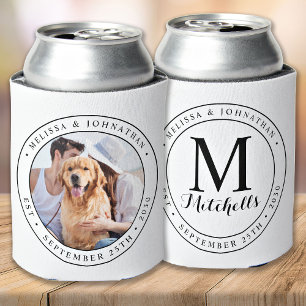 Custom Photo Monogram Name Date Wedding Can Cooler