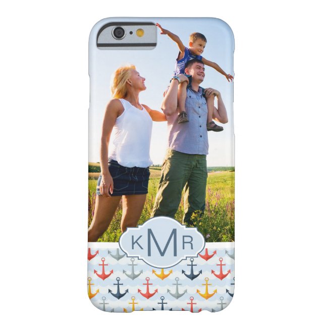 Custom Photo & Monogram Nautical Anchor Pattern Case-Mate iPhone Case (Back)