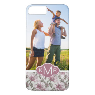 Custom Photo & Monogram Pink Hibiscus Flowers Case-Mate iPhone Case