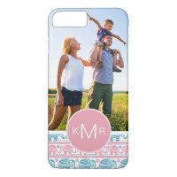 Custom Photo & Monogram Pink & Teal Elephants
