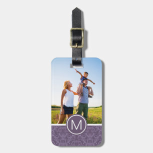 Custom Photo & Monogram Purple floral wallpaper 2 Luggage Tag