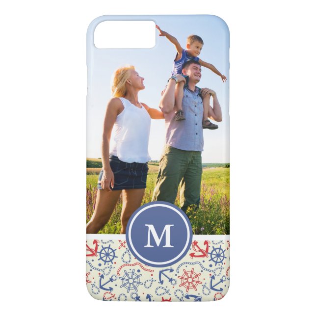 Custom Photo & Monogram Red and Navy with Anchor Case-Mate iPhone Case (Back)