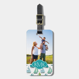 Custom Photo & Monogram Sailboats On Water Pattern Luggage Tag