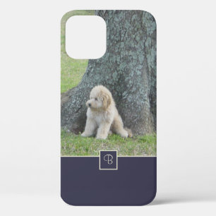 Custom Photo Monogram Stylish Initial Chic Blue  iPhone 12 Case