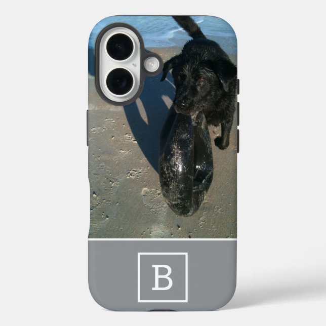 Custom Photo Monogrammed Initial Modern Grey Cute Case-Mate iPhone Case (Back)