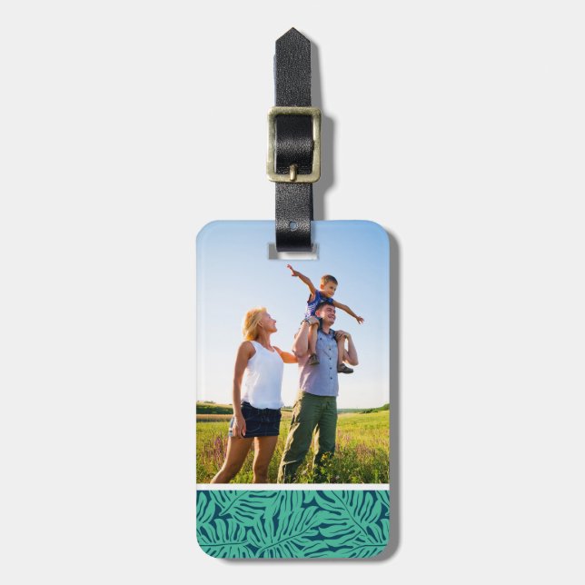 Custom Photo Monstera Tropical Leaf Pattern Luggage Tag (Front Vertical)