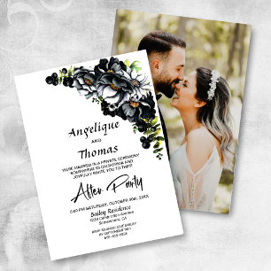 Custom Photo Moody Black Floral Wedding Reception Invitation