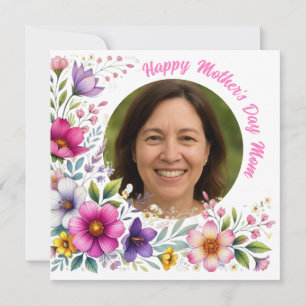 Custom Photo Mother's Day Card with Floral Design 