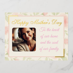 Custom Photo Mother's Day Watercolor Floral & Gold Foil Holiday Postcard