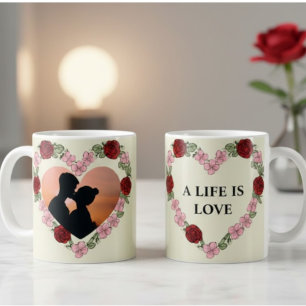 Custom Photo Mug – Floral Heart Frame