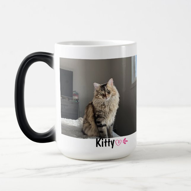 Custom Photo Mug, Personalised Text, Pet Cat Photo Magic Mug (Left)