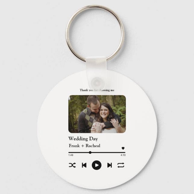 Custom photo music song playlist for couples key ring (Front)