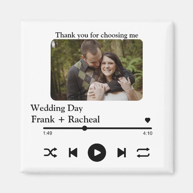 Custom photo music song playlist for couples magnet (Front)