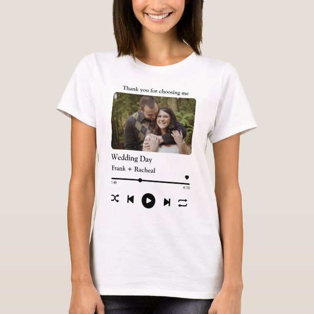 Custom photo music song playlist for couples T-Shirt (Front)