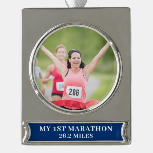 Custom Photo My First 26.2 Marathon Silver Plated Banner Ornament