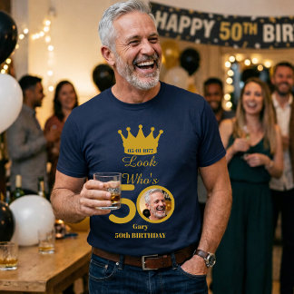Custom Photo & Name 50th Birthday King Royal Gold T-Shirt