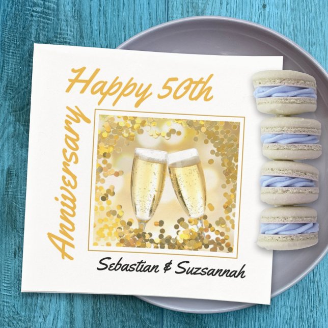 Custom Photo & Name 50th Wedding Anniversary Party Napkin (Creator Uploaded)