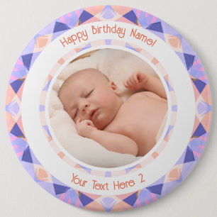 Custom Photo Name Age Pink Purple Birthday Star 6 Cm Round Badge