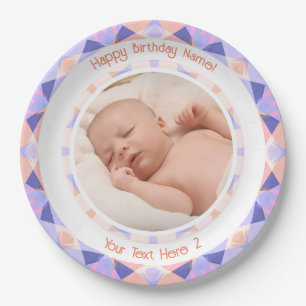 Custom Photo Name Age Pink Purple Birthday Star Paper Plate