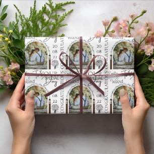 Custom Photo Name and Date Stylish Wedding Wrapping Paper