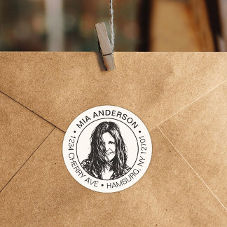 Custom Photo, Name and Return Address Classic Round Sticker