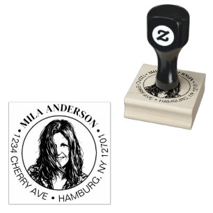 Custom Photo, Name and Return Wood Address  Rubber Stamp