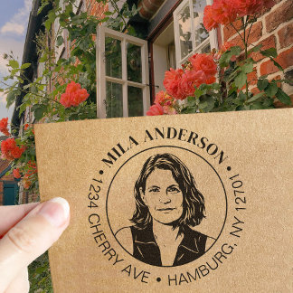 Custom Photo, Name and Return Wood Address Rubber Stamp