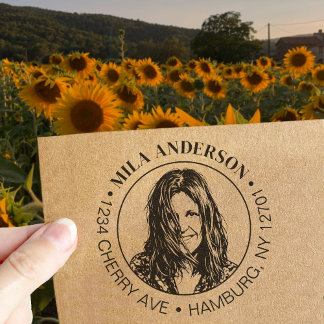 Custom Photo, Name and Return Wood Address Rubber Stamp