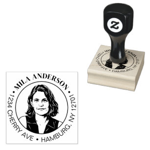 Custom Photo, Name and Return Wood Address  Rubber Stamp